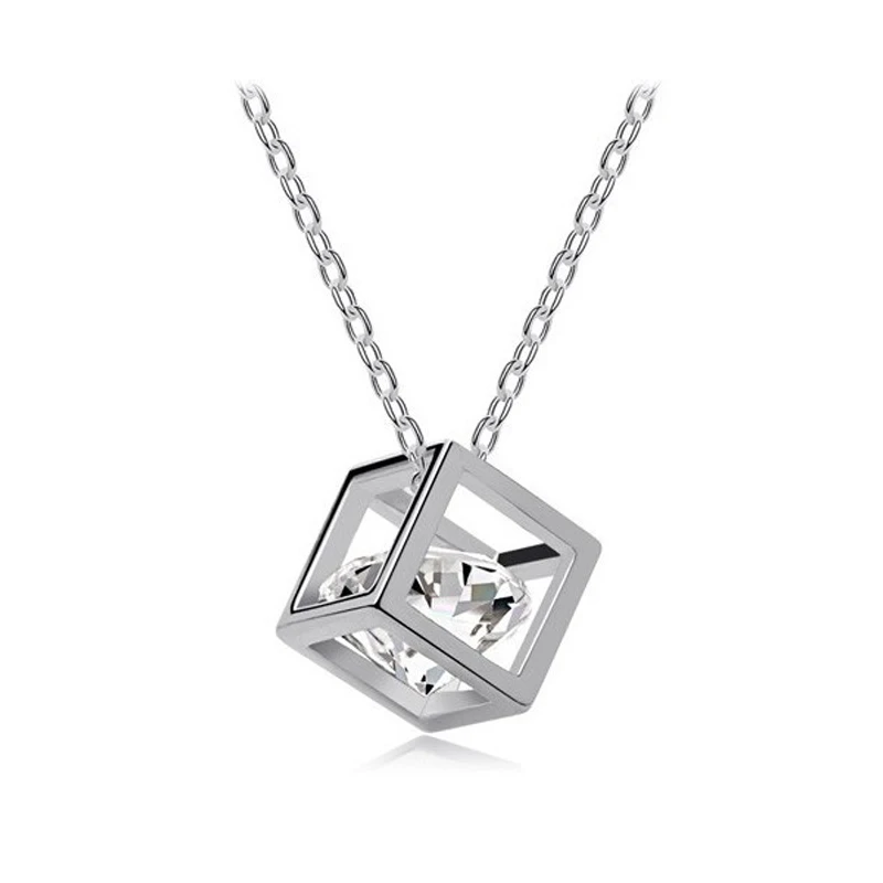 

Zircon gold square pendant necklace collier for party crystal bijouterie collar for women