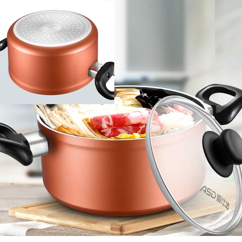 

15%,Grand 20cm Aluminum alloySoup pot with Double thick Bottom 2 Anti-scald Handle Non-Stick Sauce Pot With Glass Lid