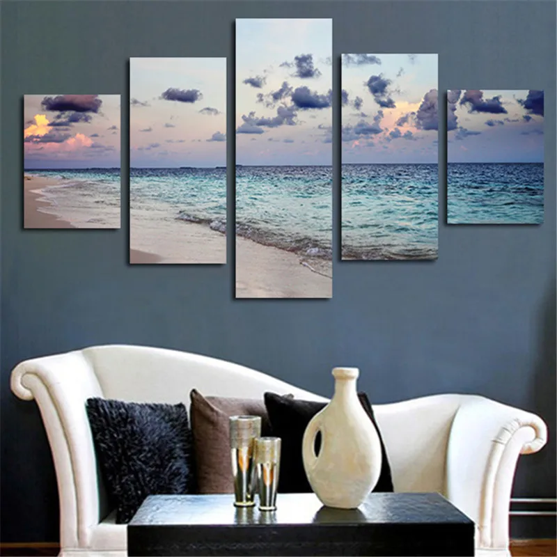 

2017 No Frame Canvas Wall Painting Blue Sky And Sea Art Poster Picture For Living Room 5Planes Home Decor