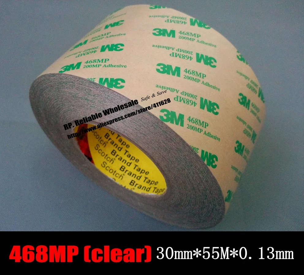 1x 30mm Width 55 Meters Length 0 13mm Thickness 3M 468MP 2 Sided Adhesive Transfer Tape