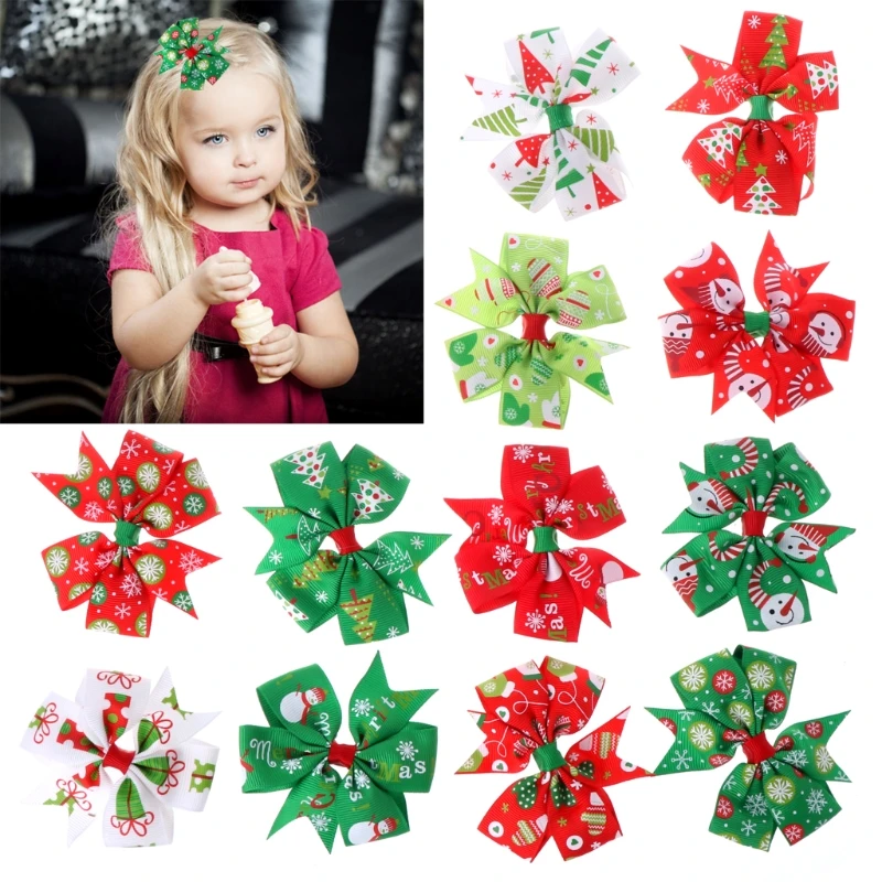 

12Pcs Xmas Christmas Bowknot Hairpin Hair Bow Clips Barrette For Kids Girls