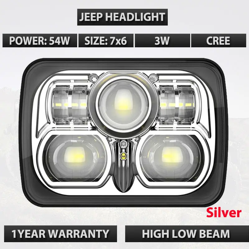 

2pcs Black / Chrome 5X7 LED Projector Headlights 54W Dual Beam 7X6" Led Headlight 4x4 Accessories