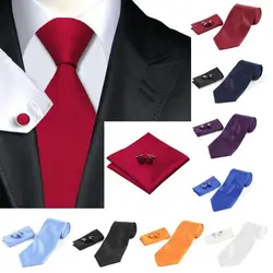 Модная распродажа, однотонный мужской галстук s, галстук для вечеринок, квадратный платок, комплект запонок для мужчин, Свадебный
