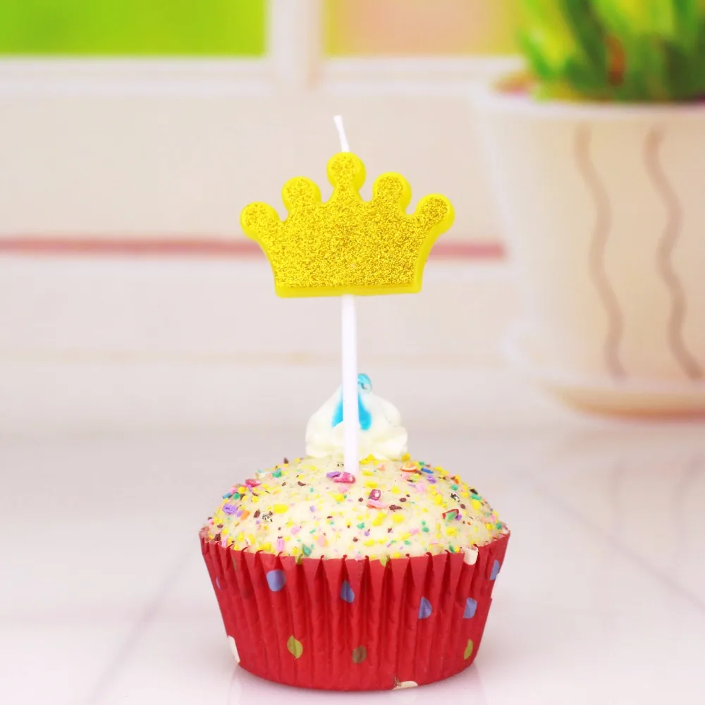1 шт. сверкающие Свеча для торта Свадебная вечеринка свечи "Happy Birthday" для торта вечерние торт украшение на верхушку золото/Серебряная Свеча изделия для декорации - Цвет: Golden crown