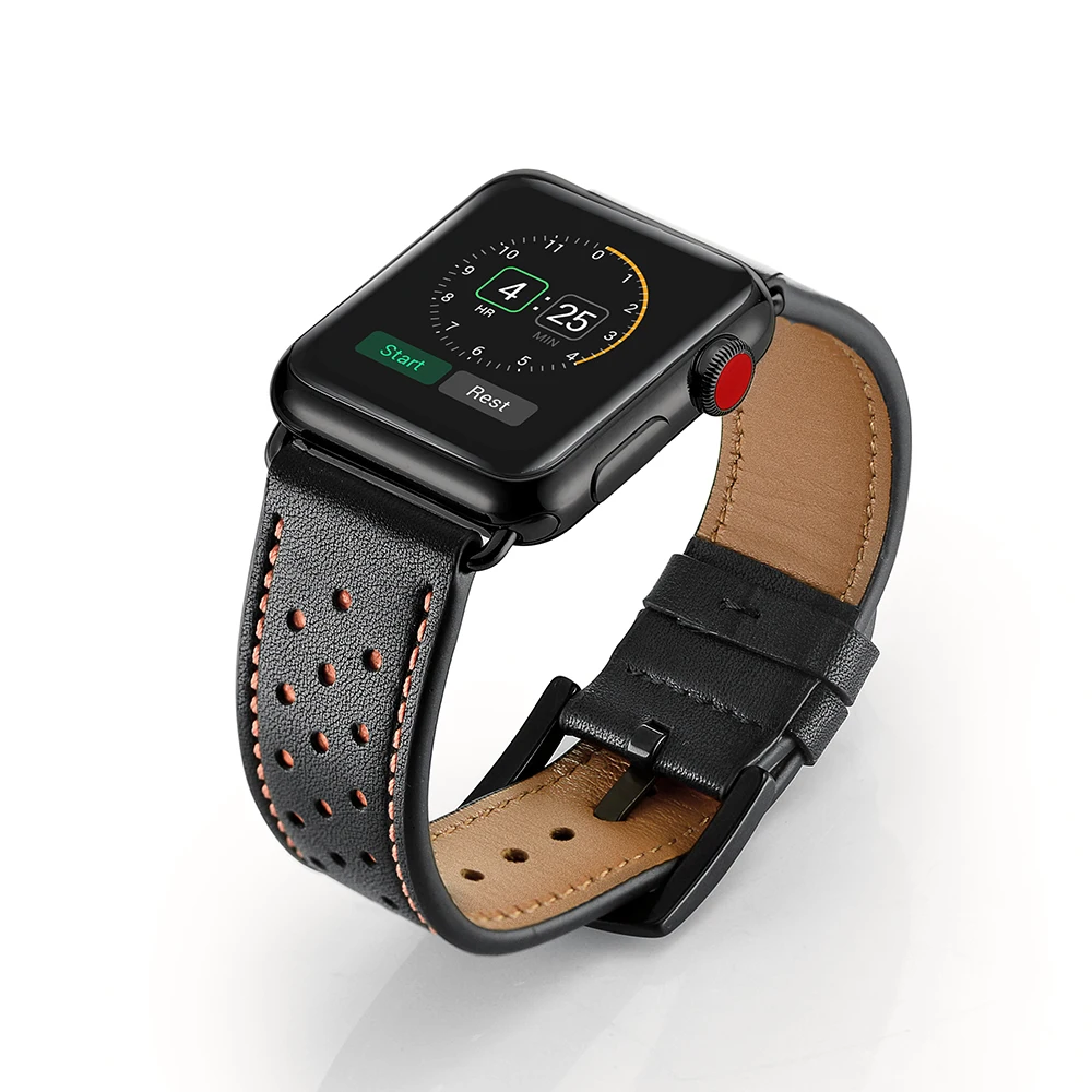 Ремешок для часов Apple Watch 4, 3, 2, 1, 40 мм, 44 мм, VIOTOO, черный, оранжевый, натуральная кожа, ремешок для часов Iwatch 38 мм, 42 мм
