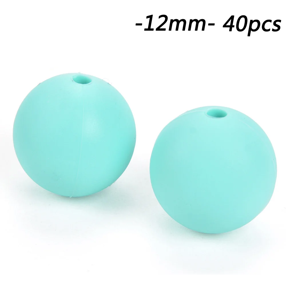 robin egg blue Круглые Силиконовые бусы 12 мм 40 шт Детские игрушки для прорезывания зубов пищевая жевательная игрушка младенческие Прорезыватели подарок для душа ожерелье соска - Цвет: robin egg blue