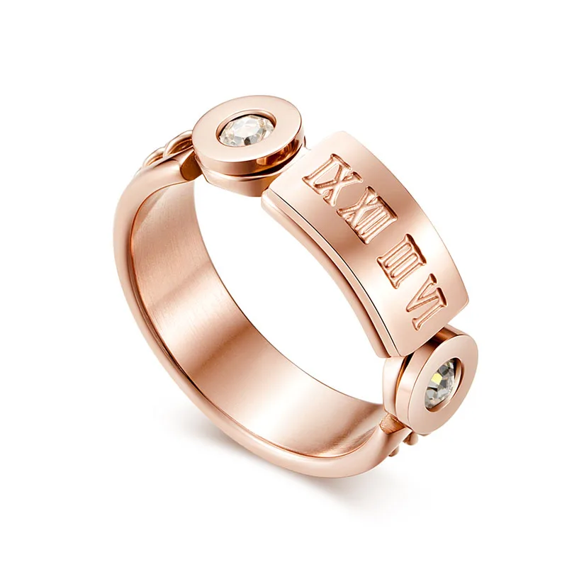 Rose gold Мода CZ цепочки камней кольцо для женщин серебро/розовое золото цвет титана кольцо римские цифры Женские хвост кольцо аксессуары для пальцев - Цвет основного камня: Rose gold