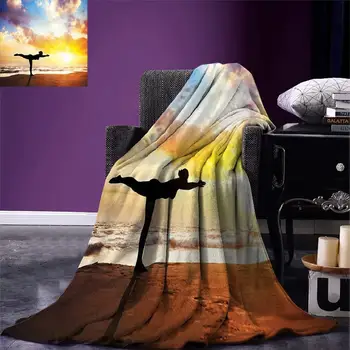 

Yoga Throw Blanket Warrior Pose by Woman in Silhouette with Majestic Sunset Sky Virabhadrasana Practice Warm Microfiber Blanket