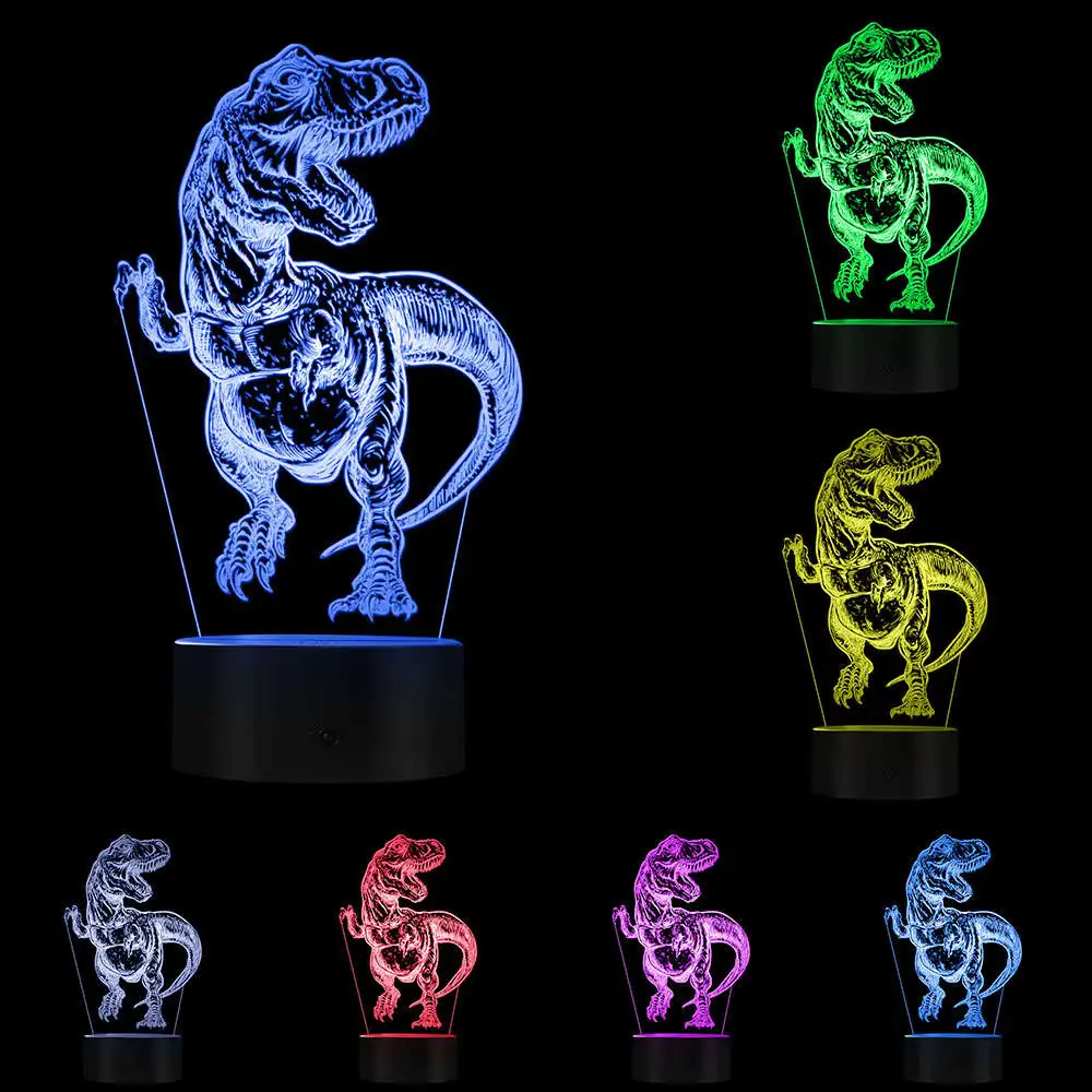 Ручной нарисованный тираннозавр рекс 3D Оптическая иллюзия ночной Светильник T-Rex спальня красочная Ночная лампа Dinaosaur светильник ing Art dinino подарки - Цвет: Plastic Base
