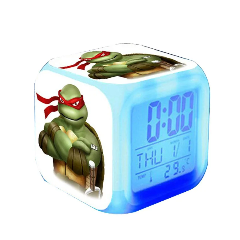 

TMNT LED 7 Colors Change Digital Alarm Clock Thermometer Colorful Glowing toy Teenage mutant ninja turtles Alarm Clock Watches