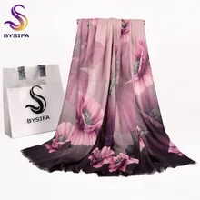 [BYSIFA] Зимние розовые фиолетовые шарфы новые цветочные чистая шерсть кашемировый шарф-платок модный бренд кисточкой длинные шарфы 180*70 см