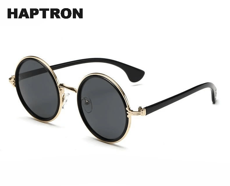 

HAPTRON Retro Round Sunglasses Women Brand Designer Vintage gothic Sun Glasses Alloy Mirror Black Pink Sunglasses Oculus de sol