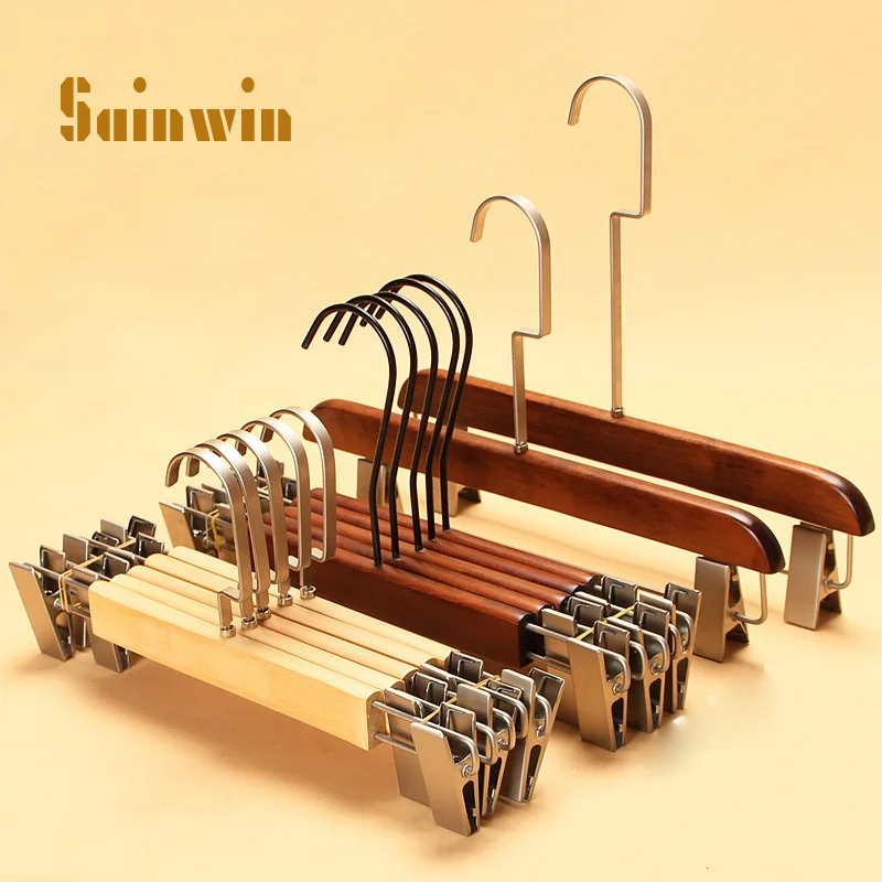 Sainwin 5pcs/lot adult child vintage hanger wood pants clip  wooden hangers for clothes rack (30pcs can LOGO)