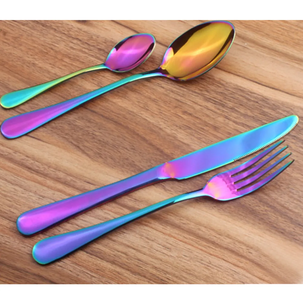 16 Pc Stainless Steel Cutlery Set Box Rainbow Colourful Spoons Forks Knifes