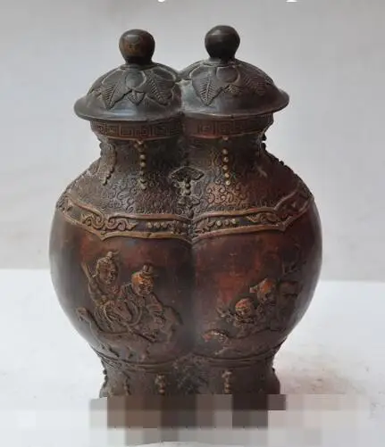 

S01804 7" chinese palace bronze fengshui sheep goat boy statue vase jar pot tanks Crock (B0413)