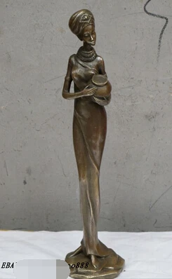 

006086 16"Western Art sculpture Bronze Statue cradling an empty bottle necklace woman