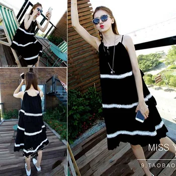 

Maternity wear summer new fat mm slim loose leaky strap dress beach skirt pregnancy skirt