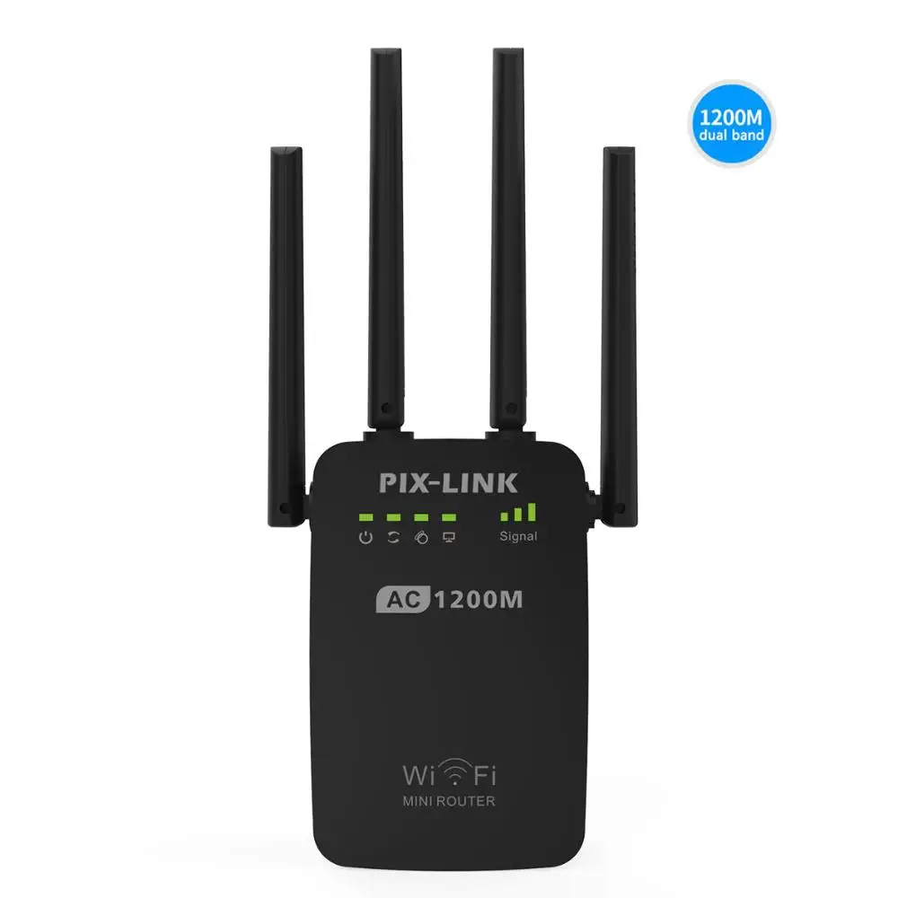 PIXLINK AC1200 wifi ретранслятор/маршрутизатор/точка доступа AP беспроводной расширитель диапазона wifi усилитель сигнала с внешними антеннами - Цвет: Черный