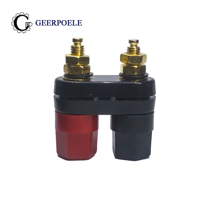 

2 pcs Double Banana Terminal Hexagon Connectors Cold Pressure Audio Plug Horn Plastic Solderless Black Red