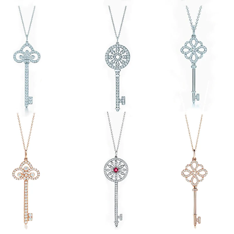 

JEM original tiff 100% 925 sterling silver necklace high quality fashion lady with diamond key necklace party gift free shipping