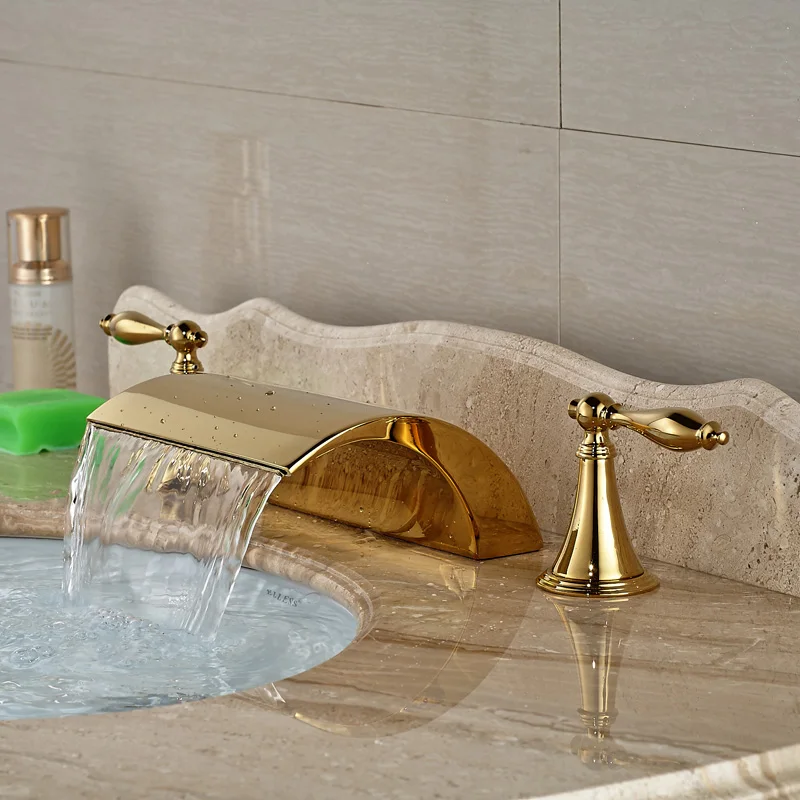 Brass Golden Wash-basin Hot Cold Water Basin Fauce...