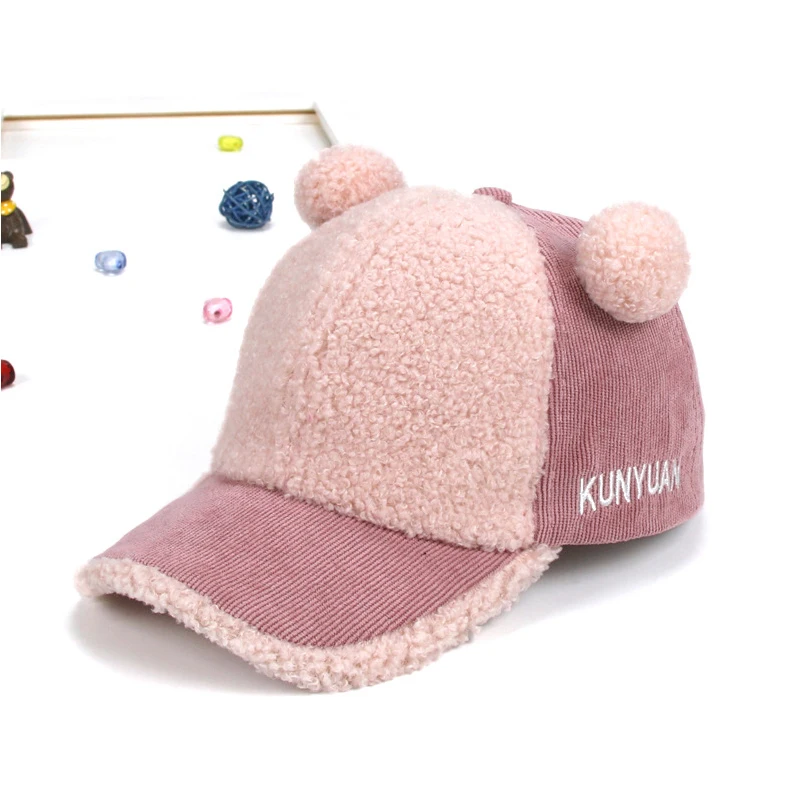 

New 2018 Autumn And Winter Cartoon Bear Child Baseball Hat New Plush Warm Solid Color With Letter Hat Children's GCG56