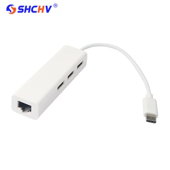 

SHCHV USB 3.1 Type-C to RJ45 Ethernet LAN Adapter with 3 Port USB 2.0 Hub USB-C Converter for Macbook Notebook Windows JAN28