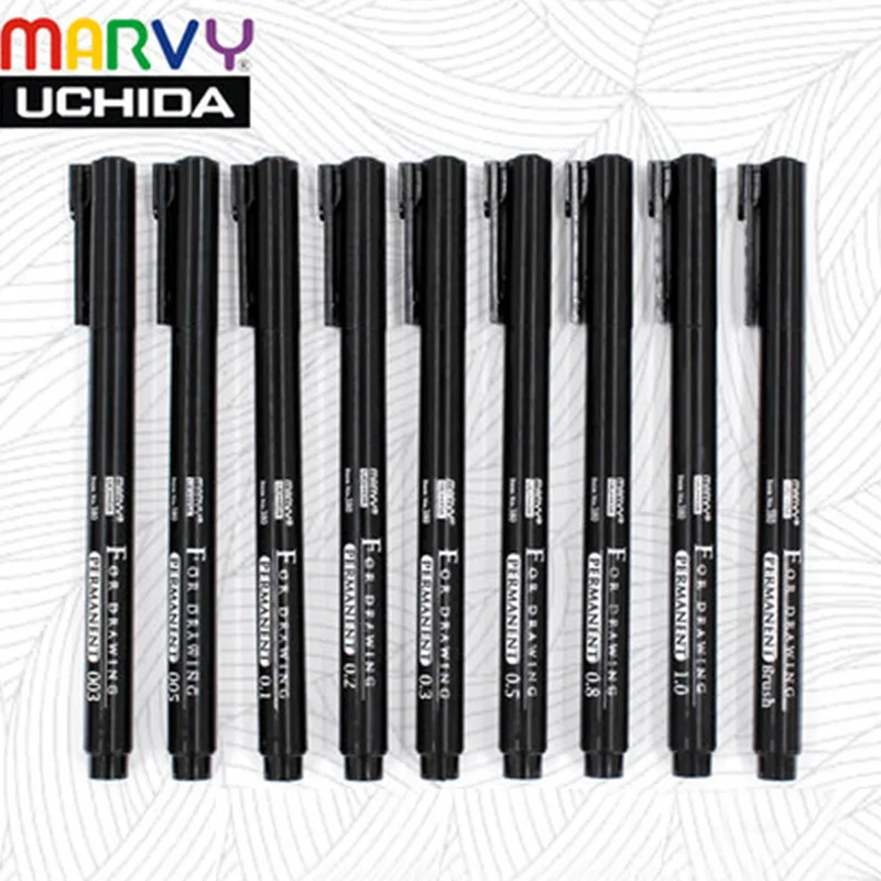 

Marvy Liner Drawing Pen Mark on Anything Permanent Waterproof 9pcs/lot 0.03/0.05/0.1/0.2/0.3/0.5/0.8/1.0mm