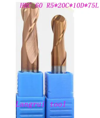 

5PCS HRC60 R5*20C*10D*75L tungsten carbide ball nose end mill CNC machine milling cutter