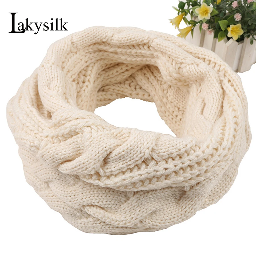 

[Lakysilk]Unisex Knitted Winter Scarf Cashmere Snood For Women Ladies Men's Thick Soft 2 Circle Loop Cowl Infinity Ring Scarf