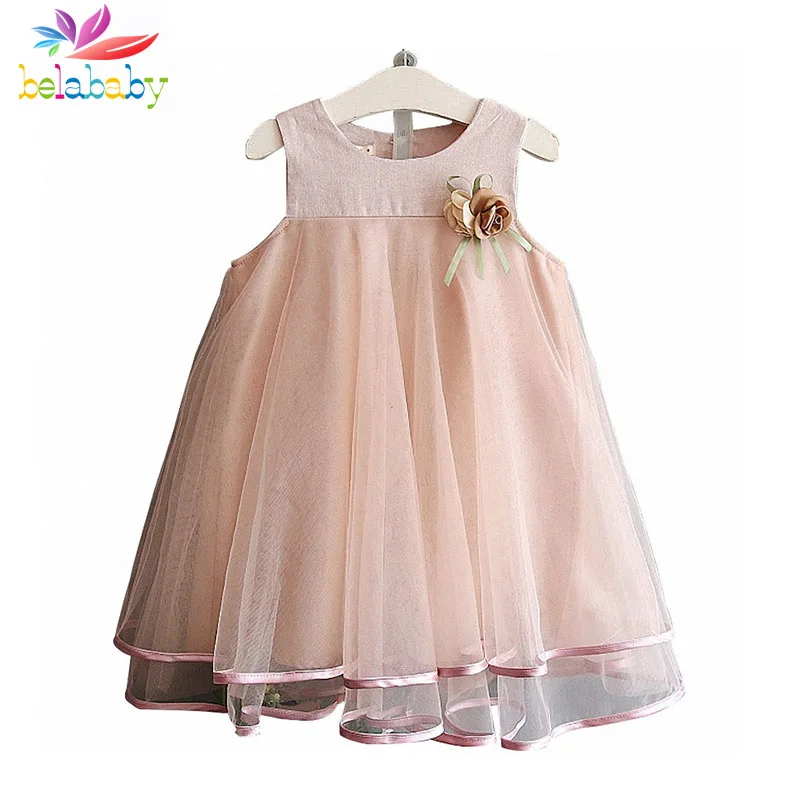 

Belababy Girl Summer Dress 2017 New Princess Kids Sleeveless Flower Dresses Baby Girls Mesh Princess Party Dresses For Girls