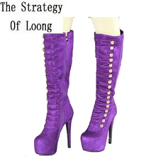 Женские зимние плюшевые толстые теплые сапоги до колена из флока на молнии удобные зимние сапоги с круглым носком; большие размеры 40, 41, 42, 43; 1111