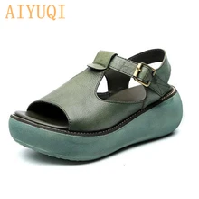 AIYUQI Gladiator sandals women platform 2019 new sandals women genuine leather 100% natural retro casual wedge summer footwear цена AIYUQI Gladiator sandals women platform 2019 new sandals women genuine leather 100% natural retro casual wedge summer footwear цены онлайн