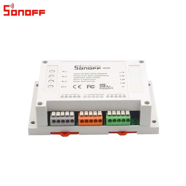 Itead Sonoff 4CH Wifi Smart Switch 4 Gang Wifi Light Switch Smart Home App Remote Interrupter Relay Works with Alexa Google Home