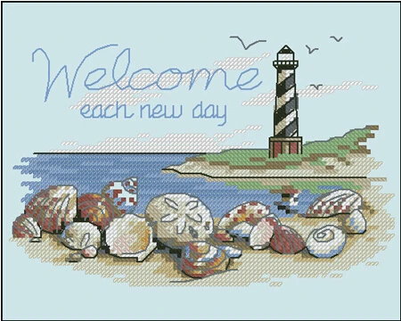

DIY Needlecrafts 14ct Counted Cross Stitch kits, Welcome Each New Day European Sea Landscape Embroidery Set Unprinted 28*22 cm