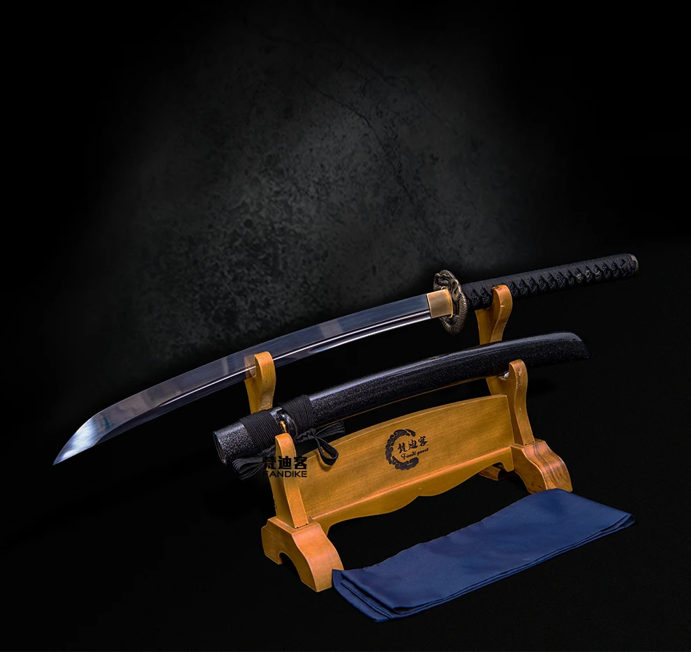 Японский самурайский меч катана меч углеродистая сталь пластинчатое лезвие режет бамбуковую трость меч Мусаши tsuba ПОЛНЫЙ ТАН черный острый