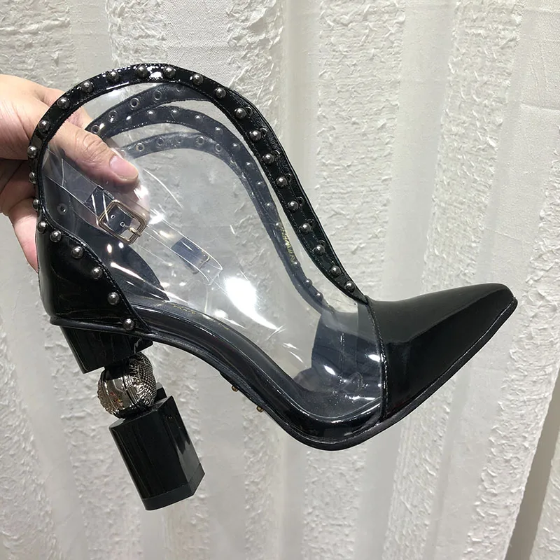 Silla liners/Новинка; обувь для показа; прозрачные ботильоны из ПВХ на высоком каблуке; женские пикантные туфли с острым носком в необычном стиле; женская обувь для подиума