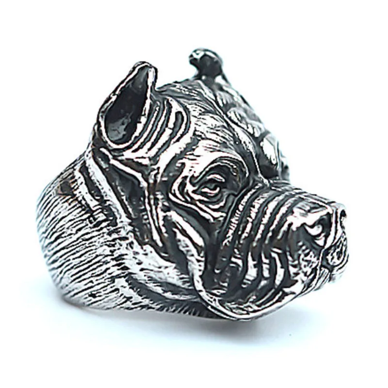 

3 Colors Pet Dog Bulldog Rings 316L Stainless Steel Punk Ring Man Boys Big Hip Hop Rock Gold Ring High Quality Party Jewelry