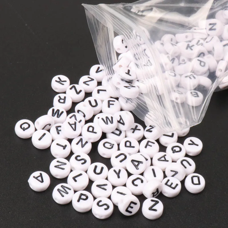 

White Mixed Alphabet Letter Acrylic Flat Round Spacer Beads for jewelry making DIY 400Pcs 7mm