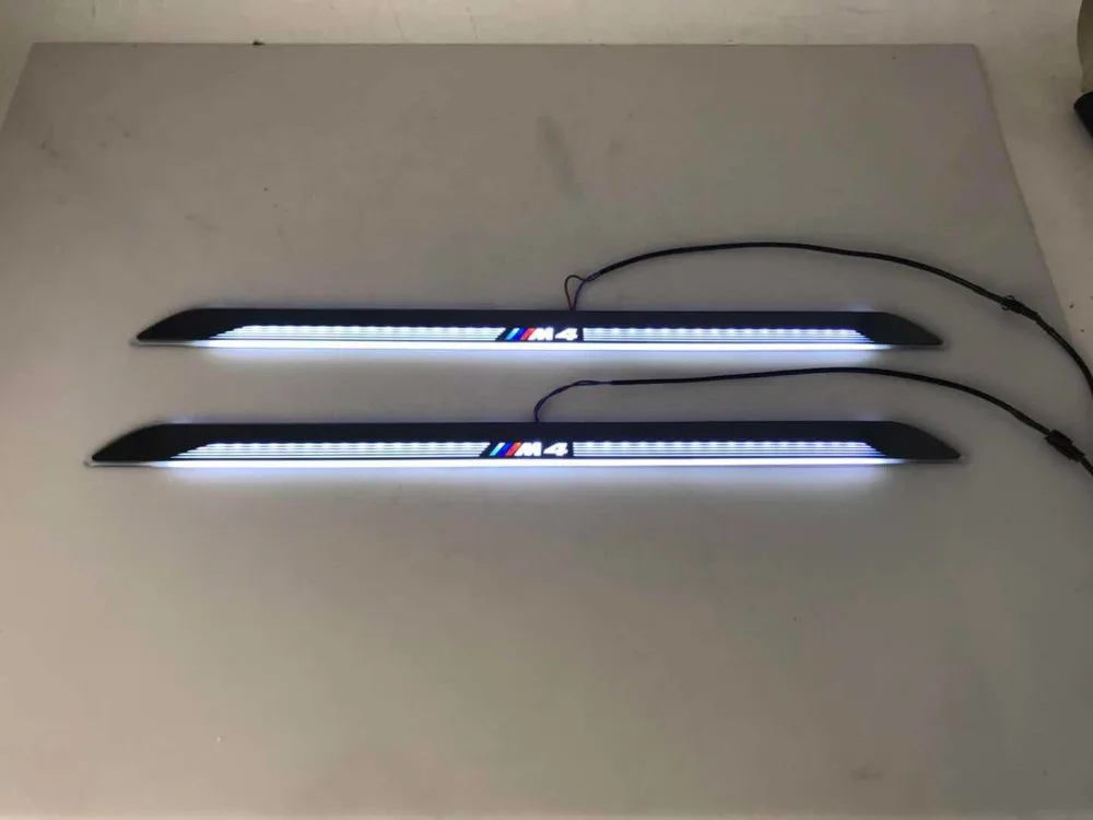

eOsuns LED moving door scuff Nerf Bars & Running Boards door sill light plate overlays linings for BMW M4 with M4 logo