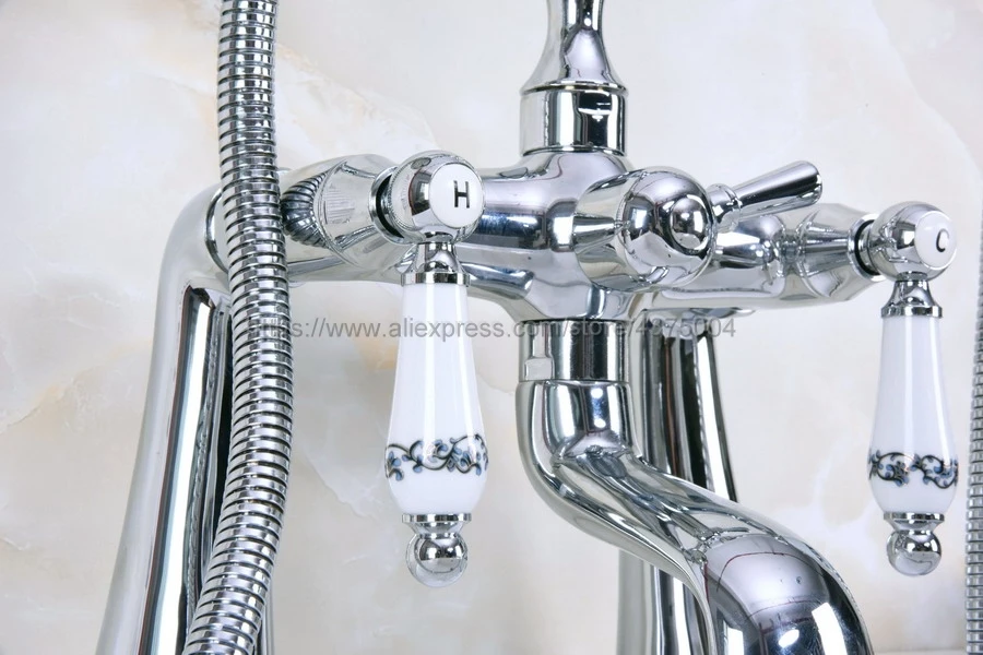 Bathtub Faucets Polished Chrome Bathroom Faucet Mixer Tap Deck Mounted Hand Held Shower Head Kit Shower Faucet Sets Nna114
