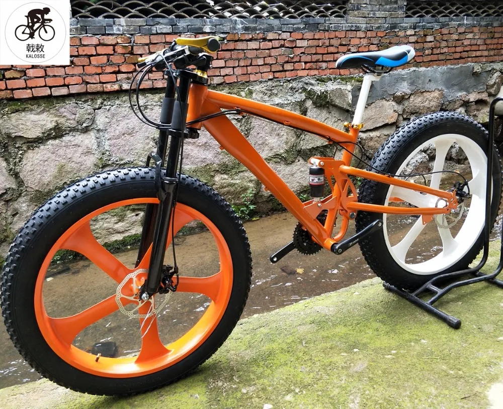 Cheap Kalosse 1X9 speed Snow  bike  Soft-tail  steel frame  Beach bicycle   26*4.0 tires  mountain bike  M370  Groupset 3