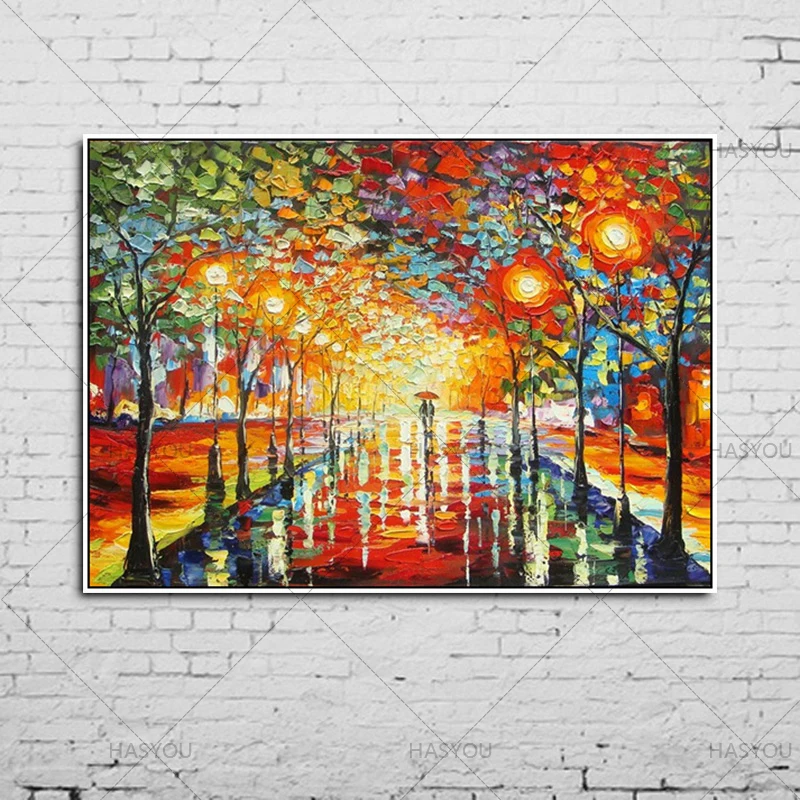 Skillful Night couple Modern Palette Knife Park Street Oil Painting On Canvas Art Pictures For living room Abstract | Дом и сад