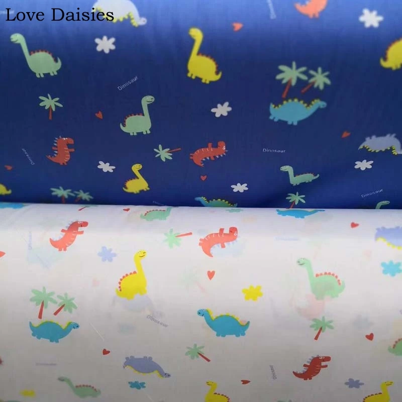 

100% cotton twill NAVY BLUE WHITE cartoon new small dinosaur palm tree fabrics for DIY kid crib bedding sheet handwork decor