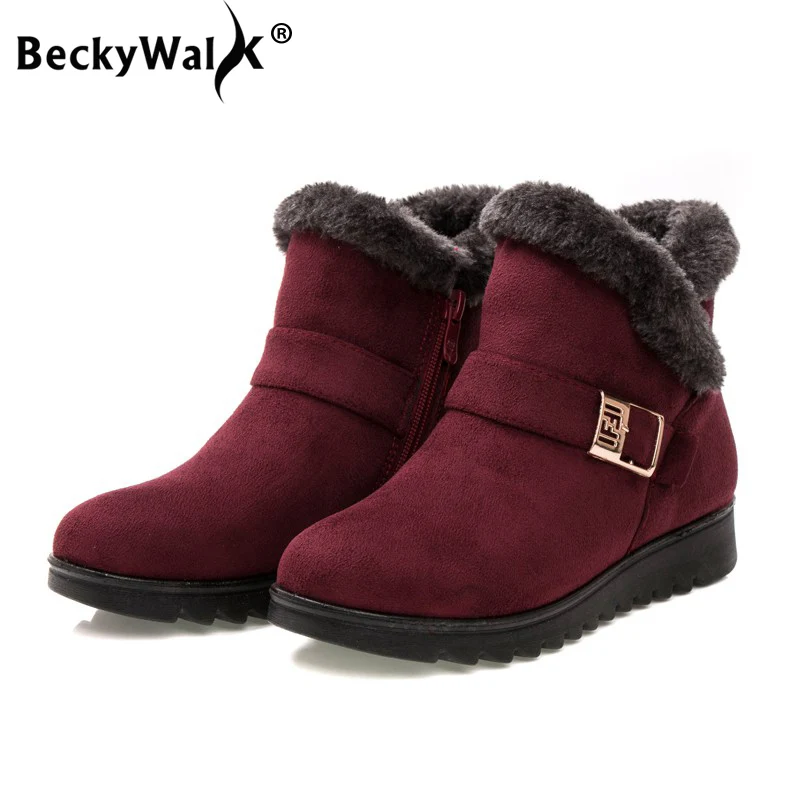 Classic snow boots flat heels suede women winter boots warm fur plush