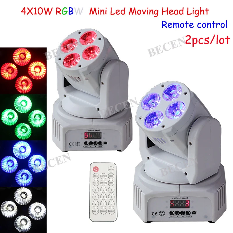 

2pcs/lot 4x10W rgbw 4in1 mini led moving head light with Remote control