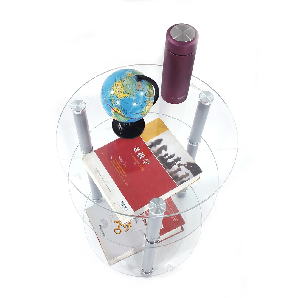 Exquisite Three Tiers Round Tempered Glass Side Table End Table Dropshipping