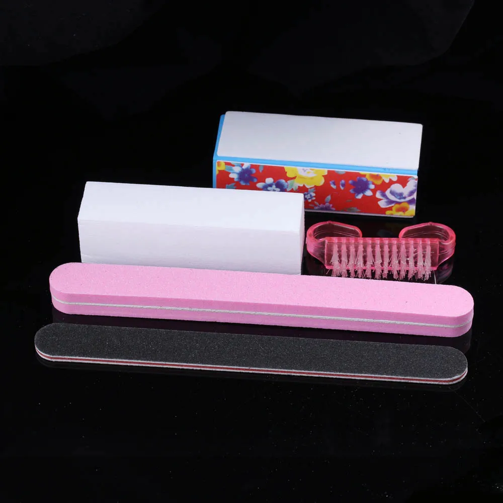 

5 Pcs/Set Random Color!! Pro Nail Art Buffer Block Manicure Buffing Sanding Files + Nail Brushes Polish Tool Kits