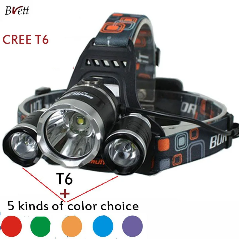 LED Headlight CREE XML T6 with Green / Red / Blue / Yellow Color Q5 * 2 LED Headlamps Light