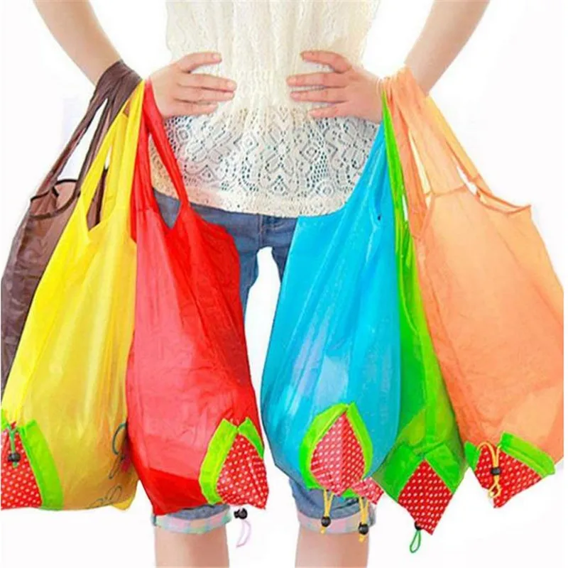 

Large Nylon Reusable Folding Bags Strawberry Eco Grocery Bag Retail Cute Travel Shopping Tote Bag Womens Shopping Bags New